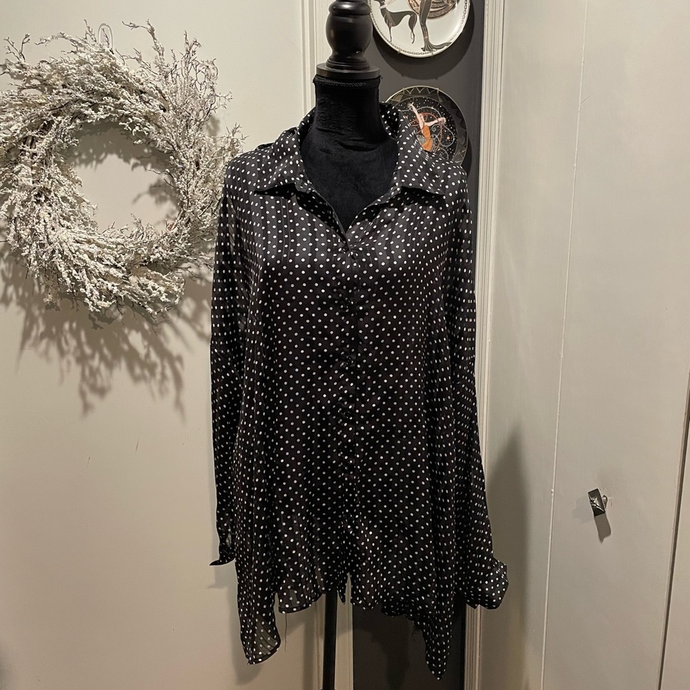 Oversized chiffon polka dot blouse
